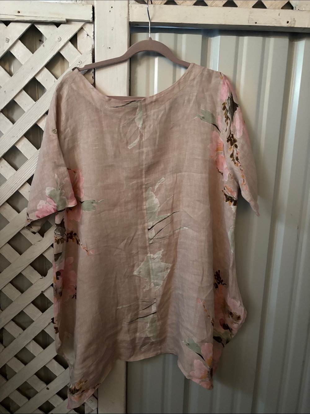 TLL made in Italy linen Floral Scoop Neck mini dress - Pink Floral - Picture 6 of 9